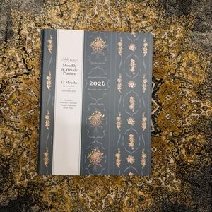 Brand New 2026 Blue Gold And Pink Floral Day And Month Planner With Rose Love